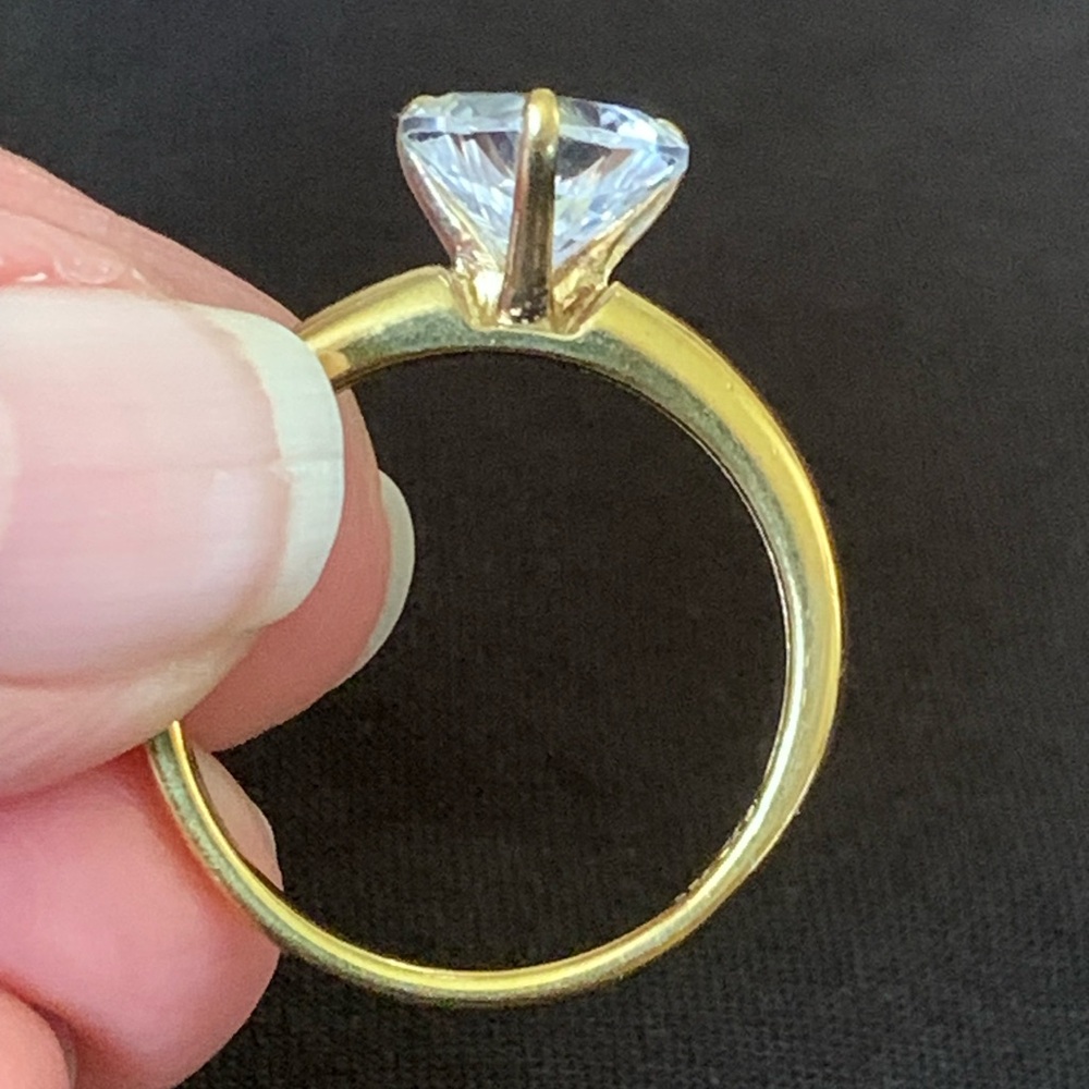 Diamonique 14K Yellow Clad Over Sterling Silver Heart Solitaire Ring - Picture 5 of 14